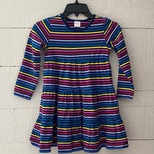 Hanna Andersson 100% Cotton Girls Dress multicolor stripes tiered Size 6-7